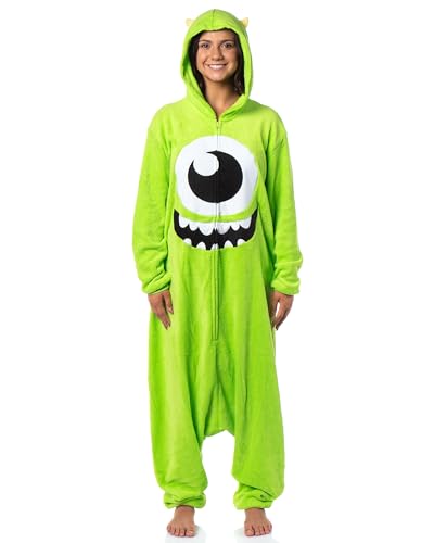 Mike Wazowski Union Suit Disney Monsters Inc Hooded Kigarumi Adult Fleece Costume One Piece Pajama for Men and Women (L/XL)