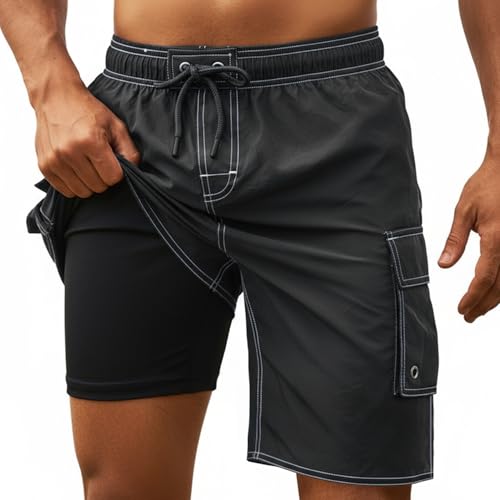 El Mejor Listado de Bañadores para Hombre de esta semana. 50 SlowTon Traje de Baño Hombre 2 en 1, Bañador Corto de Secado Rápido con Forro de Mallas y Cordón Ajustable, Pantalones Deportivos de Playa con Bolsillos para Teléfono para...