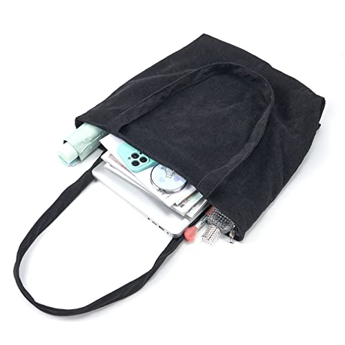 Jiliyote Groß Umhängetasche Cord Tasche Damen Reißverschluss,Cordtasche Shopper Groß Kord Einkauftasche für Uni Arbeit Mädchen Schule Alltag