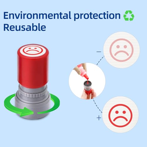 Image of 6pcs Rubber Plastic Round Self-inking Stamps, Vibrant Smiley Stamps, Best Homework Stamps, Encouraging Classroom Comments