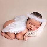 Holibeat 0-6M Newborn Baby Angel Wings with Feathers Newborn Photography Posing Props with a Headband (white1)