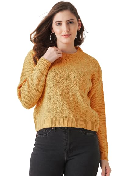 Image of Modeve Self Design Round Neck Casual Women Crop Top Sweater||Winterwear||