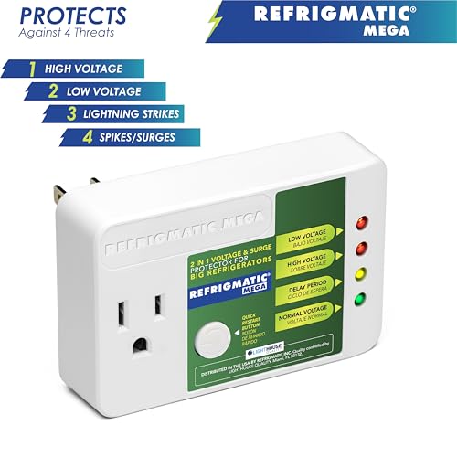 Refrigmatic MEGA, 2 in 1 Electronic Voltage & Surge Protector for Two Door Refrigerators 27 cu. ft. or More - 1005J