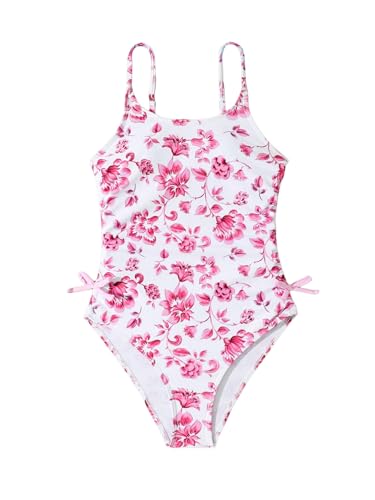 Image of Milumia Girl's Floral One Piece Swimsuit Bow Tie Side Spaghetti Strap Bathing Suit