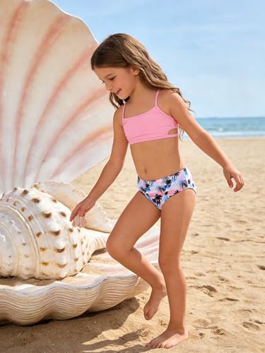 Image of Girls Bikini Set 3 Piece - Striped Multicolored Swimsuit with Quick Dry Cover Up - Bathing Suit for Kids 6-14 Years