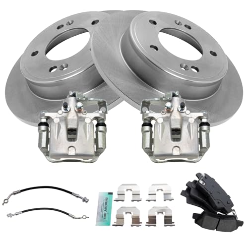 Image of TRQ Rear Brake Pad and Rotor Set Semi Metallic Rotors Calipers Compatible with 2014-2018 Kia Forte 2014-2018 Forte5 2014-2016 Forte Koup