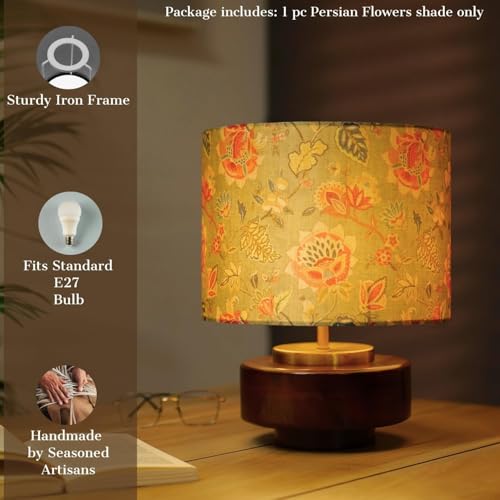 Image of Dreamy Walls 10.5'' Drum Lamp Shade for Bedroom, Living Room | Handcrafted Printed Faux Silk Replacement Lampshade Only | Easy Assembly, 10.5x8.5 Inches, Persian Flowers Shade (Pack of 2)