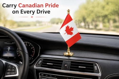 Image of The Flag Company Country flag for car dashboard | 2x3 Inch Flag with Elegant Golden Base & Pole | Car Dashboard Flag (Canada)