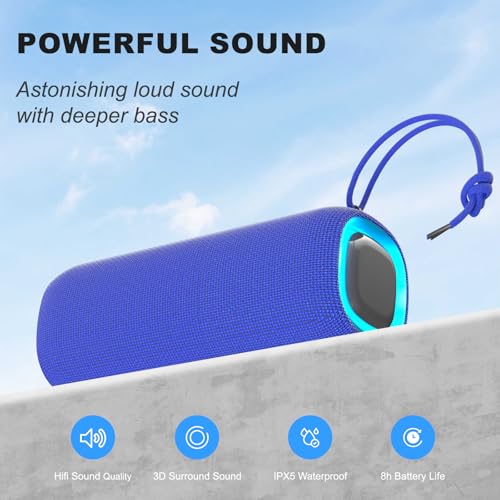 Image of PEICHENG Bluetooth Speaker, Portable Wireless Clear Loud Stereo Sound IPX5 Waterproof with RGB Lights BT5.3 Long Playtime TWS Pairing,for Home Party Outdoor Beach,Great Gift Choice (Blue)