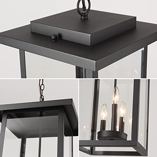 Smeike Outdoor Pendant Light Exterior Hanging Lantern, Large Outdoor Hanging Porch Light, Matte Black Finish With Clear Glass #TOP7