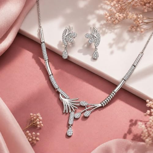 Image of Nilu's Collection Floral Necklace With Earrings For Women | Anti-Tarnish | Anti-Allergy