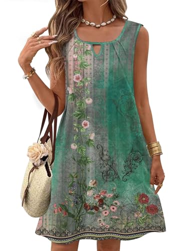 Image of Zeagoo Womens Casual Summer Dresses 2025 Boho Sleeveless Sundresses with Pockets Pleated Beach Floral T Shirt Dresses