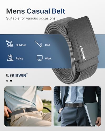 Image of FAIRWIN Men's Ratchet Belt, Nylon Web Golf & Work Belts with Quick-Release Automatic Buckle, Adjustable Casual Belt for Jeans