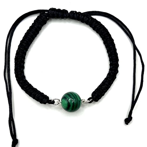MASBARATA PULSERA PIEDRA NATURAL CON MACRAME NEGRO EN PLATA DE LEY (MALAQUITA)