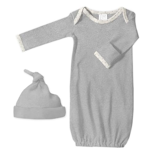 Image of SwaddleDesigns Baby Gift Set, Little Lambs Muslin Swaddle Blanket and Sterling Gray Newborn Hat and Pajama Gown with Mitten Cuffs, Softest Cotton