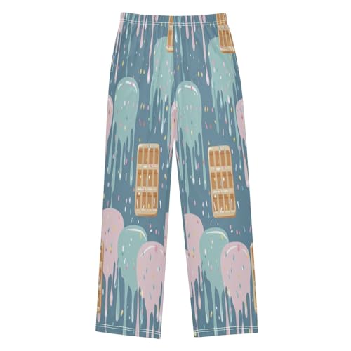 Blue Pink Waffle Pattern Pajama Pants Soft PJ Bottoms Lounge Pants for Sleepwear Sport Size 6–14 Years