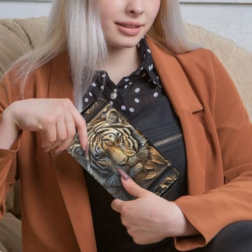 Image of COEQINE Ladies Wallets Pink Leopard Heart Black Printed Leather Phone Long Clutch Purses Check Coin Change Holder