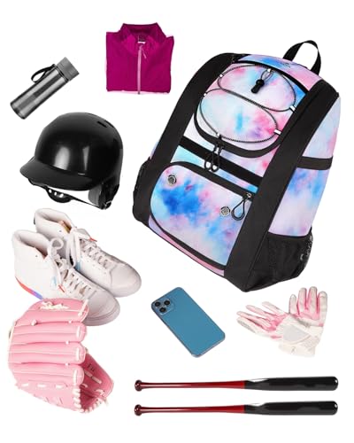 Image of MATEIN Softball Bag, Lightweight Baseball Backpack with Shoe Compartment, Baseball Bag with Fence Hook for TBall Bat & Equipment, Softball Gifts Catchers Backpack for Women Fit Catcher's Mitt, Helmet