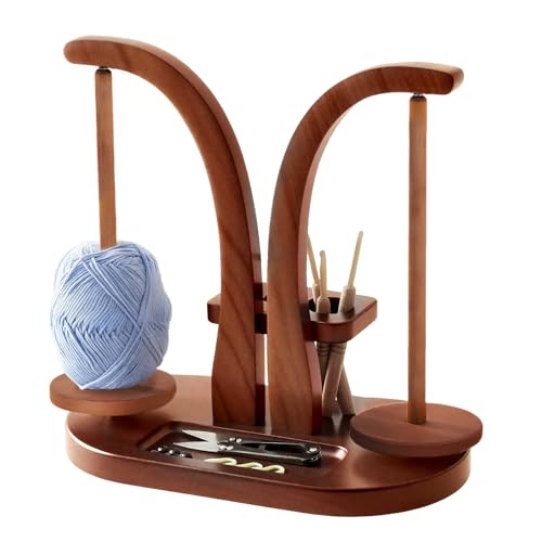 Image of Yarn Holder for Crocheting, Yarn Holder Spinner - Wooden Yarn Ball Holder with Magnetic Rotating Mechanism, Double Spindles, Ideal Crochet Gift for Knitting Lovers