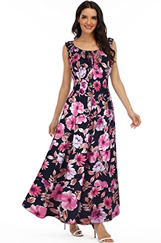 Image of OSTOO Women's 2026 Summer Boho Floral Print Tiered Casual Flowy Long Maxi Dress