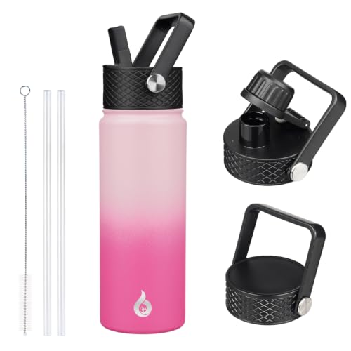 Image of BJPKPK Insulated Water Bottles with Straw Lid, 22oz Cold & Hot Thermo, Stainless Steel Metal Water Bottle with 3 Lids, Reusable Thermo, Cups, Mugs for Daily Use-Cherry