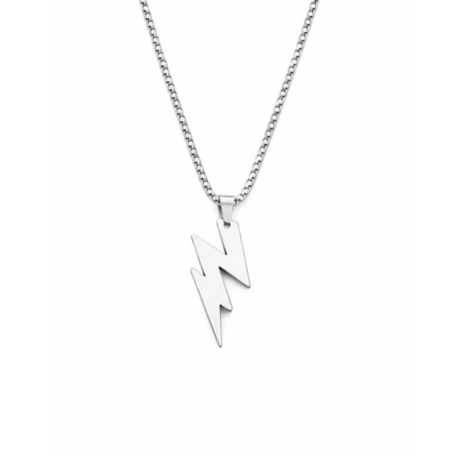 Lightning Bolt Pendant Necklace for Men and Women, Stainless Steel Flash Charm with Curb Chain, Minimalist Unisex Jewelry, Hip Hop Rock Style Accessories, Waterproof & Tarnish-Free-image-44