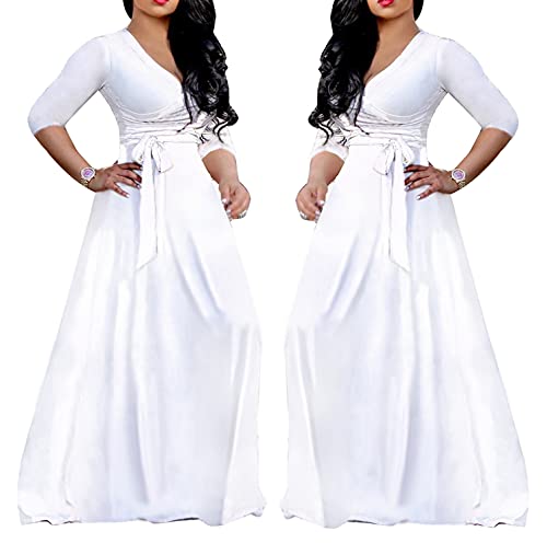 Image of LightlyKiss Plus-Size Maxi Dresses for Women African Summer 3 /4 Sleeves Beach Sundress with Pockets
