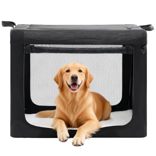Image of NEWBULIG Collapsible Dog Crate 36 Inch, Portable Travel Crate for Dogs and Cats, Soft Foldable Pet Kennel with 3-Door Mesh Windows Indoor & Outdoor