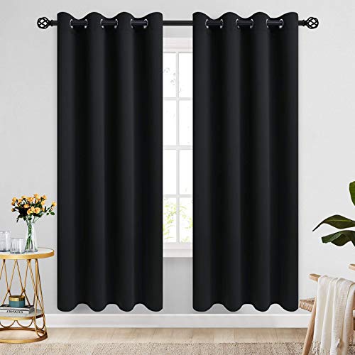 Image of COSVIYA Grommet Blackout Room Darkening Black Curtains 72 inch Length | Thick Polyester Light Blocking Insulated Thermal Window Curtain Drapes for Bedroom /Living Room,52x72 inches,2 Panels