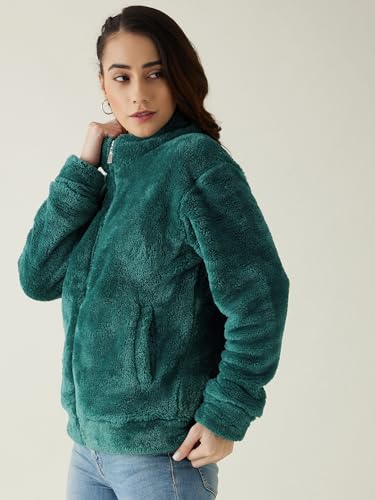 Image of Modeve Women Solid Full Sleeve Fur Standard Length Jacket For Winter