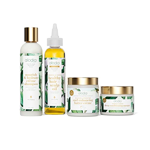 Alodia Family Healthy Hair Bundle, Includes 8 oz Crème Shampoo, 12 oz Deep Conditioning Masque, 8 oz Butter Crème, 8 oz Healthy Hair and Scalp Oil