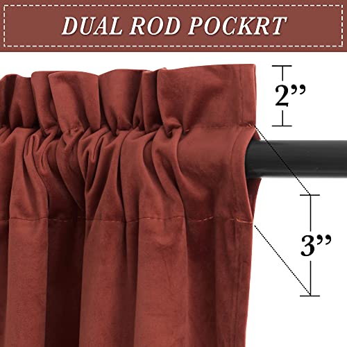 Image of RYB HOME Rust Red Velvet Curtains 120 inches Long for Bedroom, Back Tabs Classic Room Darkening Window Panels for Living Room Privacy Thermal Insulated Drapes for Nursery, W52 x L120, 2 Panels