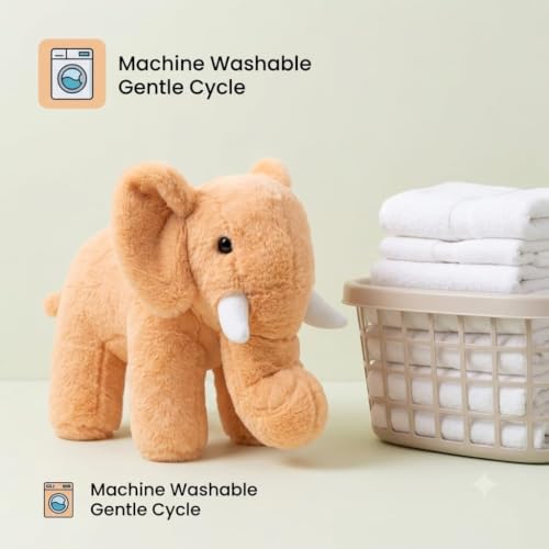 Image of Brown Elephant Plush Soft Toy 30 cm | Ultra Soft Stuffed Elephant Teddy for Kids, Boys, Girls & Adults | Cute Cuddly Animal Plush Toy for Birthday Gift, Baby Shower & Home Decor