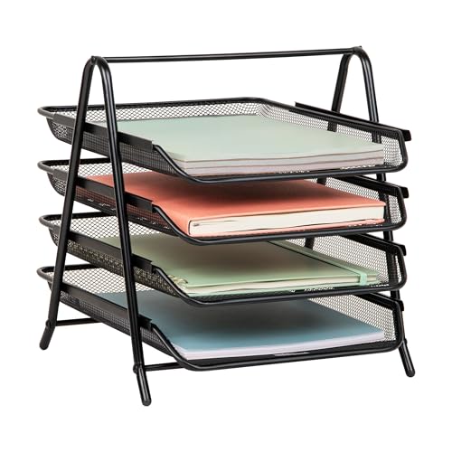 Mind Reader 4-Tier Paper Tray, Desktop Organizer, File Storage, Workspace, Office, Metal Mesh, 12'L...