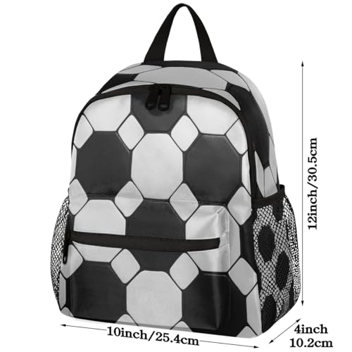 Image of Toddler Sports Backpack for Boys Girls,12 Inch Kids Backpack for Preschool Kindergarten Elementary,Lightweight Small Bookbag with Chest Strap for Daycare Travel,Black White Soccer Ball Texture