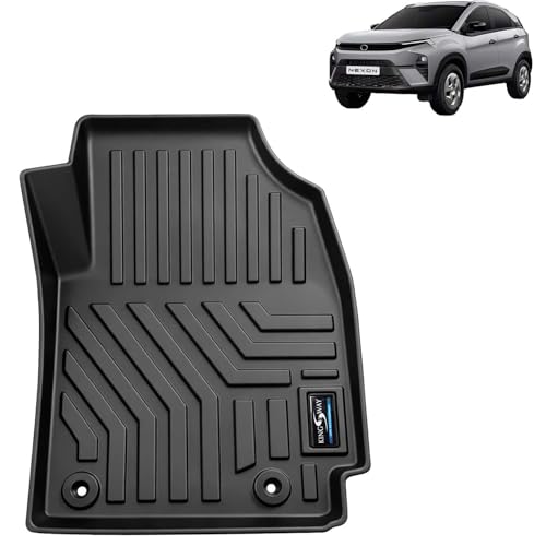 Image of KINGSWAY Accessories Custom-Fit TPE 5D Car Floor Mats Only Compatible with Tata Nexon (Automatic Transmission) | Year 2023 Onwards | 3 Pcs | All Weather Foot Mat | Black | 2 Years Warranty