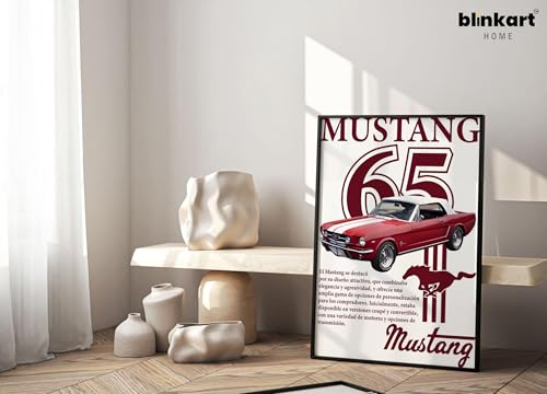 Image of BLINKART Ford Mustang (1965) CarFramed Posters Gift Items Boys Room Wall Decoration Bedroom Office Studio Synthetic Wood Frame & Acrylic Glass Ready to Hang - 18x12 Inch, (A4 Size) - CAR-033