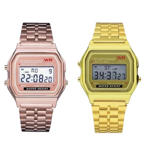 Image of AROA Premium Brand Vintage Series Digital Sports Square 4 Colours Dial LED Unisex Stainless Steel Strap Watch for Men's Watch for Women's Multicolor