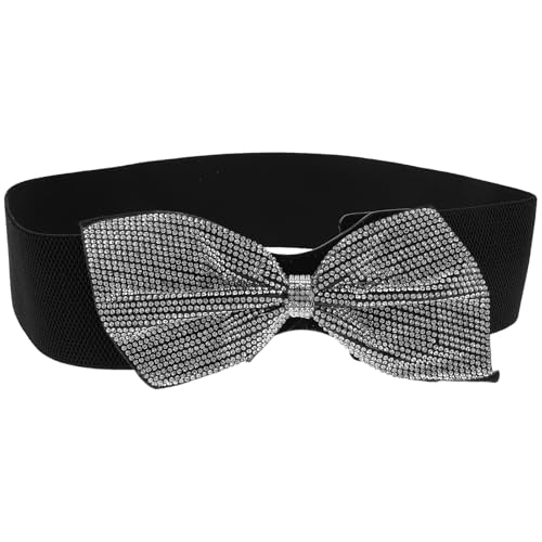 Toyvian Wide Rhinestone Bow Belt for Women Elastic Stretch Waistband Decorative Cinch Waist Belt with Sparkling Rhinestones and Stylish Bow Versatile Accessory for Dresses Skirts and