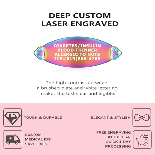 Divoti Custom Engraved Medical Alert ID Bracelets for Women | Filigree Medical ID Bracelet with Caduceus | 4-Line Personalized Emergency ID |Stainless Steel Rolo Chain2