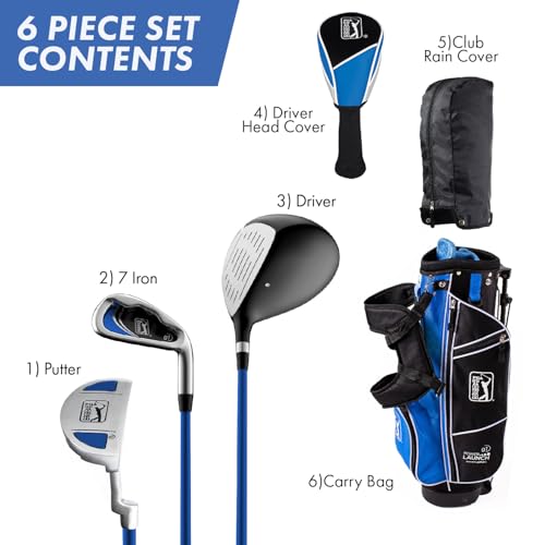Image of PGA Tour Youth Golf Club Set for Ages 8-12 & 12+ (4'8 inch-5'10 inch), Right and Left-Handed Kids Golf Sets - Beginner Junior Golf Clubs with Lightweight Stand Bag, Mallet Putter, Hybrid, Driver