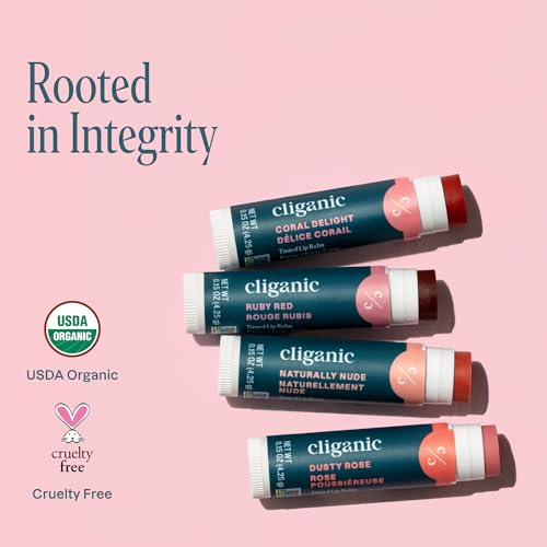 Cliganic Tinted Lip Balm Set - 4 Colors, Hydrating, Enriched with Vitamin E, Cruelty Free, Stocking Stuffer Gift