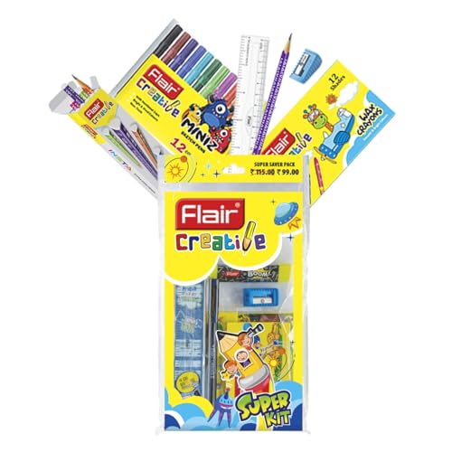 Image of FLAIR Creative Series Super Smart Kit | Combination Smart Kit for Your Creative Need | Use for Writing, Colouring, Drawing & Shading | Stationery Kit Ideal for Gifting | Pack of 1 Kit