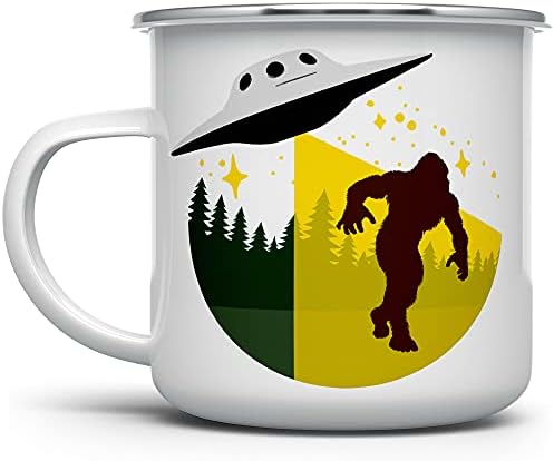 Sasquatch Bigfoot UFO Alien Abduction Campfire Mug, Outdoor Camping Coffee Cup, Mountain Nature Hiking Camp Lover Gift (12oz)
