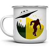 Sasquatch Bigfoot UFO Alien Abduction Campfire Mug, Outdoor Camping Coffee Cup, Mountain Nature Hiki