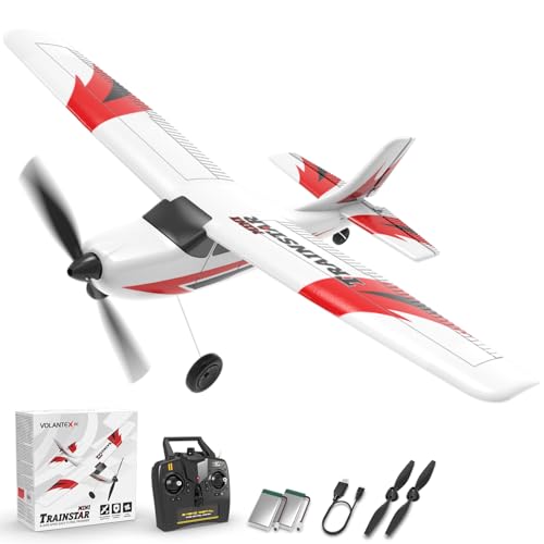volantexrc RC Plane Trainer 3CH Remote Control Airplane with Prop Saver, 6-Axis Gyro Stabilizer & 3 Modes to Fly, Hobby Radio Controlled Aircraft RTF for Beginners & Adults (400mm,Red)