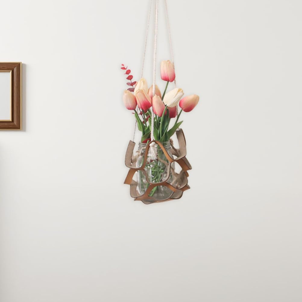 Cabilock Hanging Planters PU Leather 2Pcs Flower Pot Holder Modern Minimalist Boho and Rustic Leather Plant Hanger for Balcony Bedroom Garden Decor