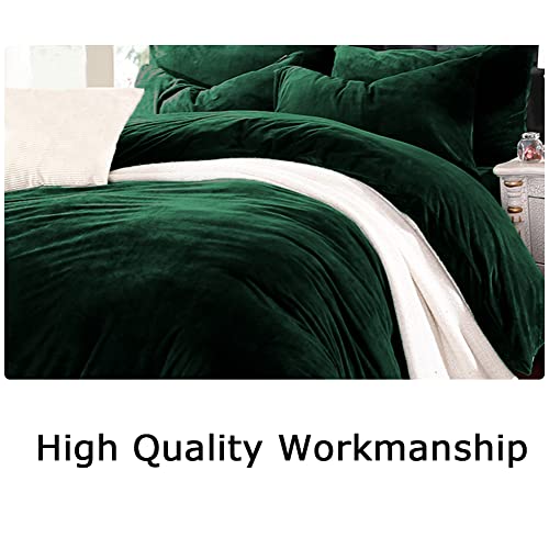 Michorinee Crushed Velvet Dark Green Double Duvet Cover Set Luxury Super Warm Winter Green Velvet Bedding Set Comforter Cover Zipper Closure with 2 Pillow Cases 50x75 cm - Image 3
