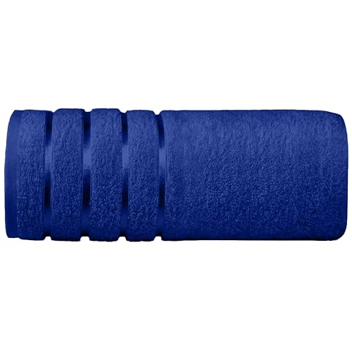 Image of Elegant Comfort 100% Turkish Cotton 4 Lines Viscose Stripe Jumbo Bath Towel - Hotel Spa Quality Extra Large 35 x 70 Inch Bath Towel Ultra Soft, Super Absorbent Quick Dry Large Bath Towel, Royal Blue