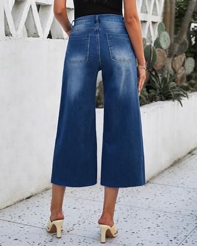 luvamia Wide Leg Capris Jeans for Women Trendy High Waisted Jean Capris Raw Hem Stretchy Denim Cropped Pants3